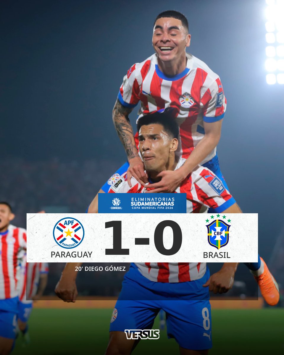 versusparaguay's tweet photo. ¡GANÓ LA ALBIRROJA CARAJO!

En una noche para la historia, Paraguay puso garra, corazón y metió una victoria brillante ante Brasil gracias a la obra de arte de Diego Gómez.

#EliminatoriasSudamericanas
#GENAlbirrojoueno https://t.co/maFpjHYLiN
