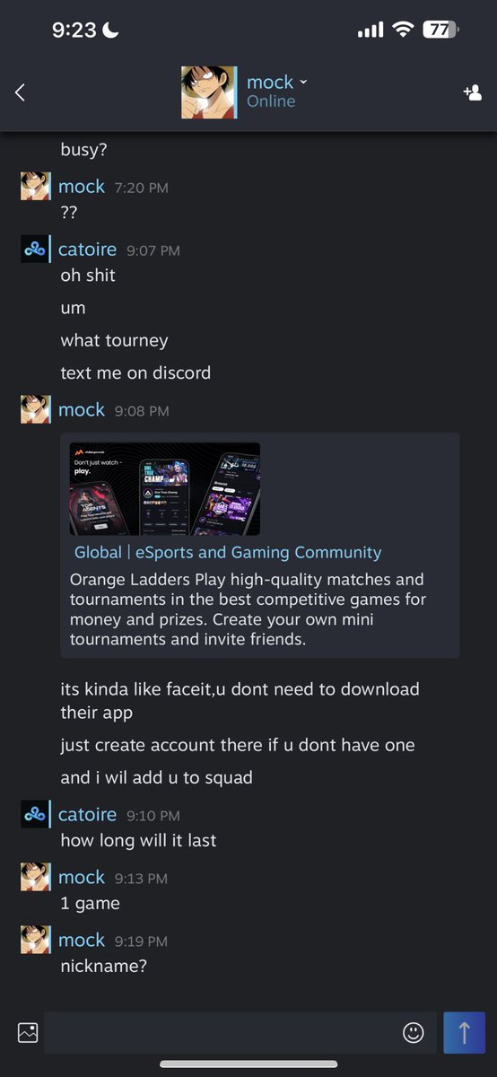 If u have me on steam and I’m messaging you about a tournament thats not me. That shit a scam, don’t click.