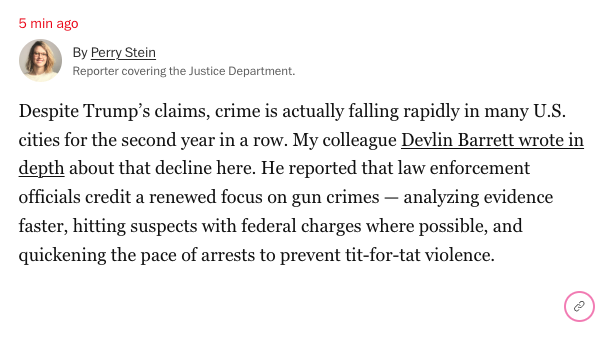 During Tuesday’s presidential debate, Donald Trump claimed crime is rising across the country. David Muir of ABC News stepped in to fact-check Trump, saying that the FBI says overall violent crime is down — one of several instances the moderators fact-checked Trump’s claims.