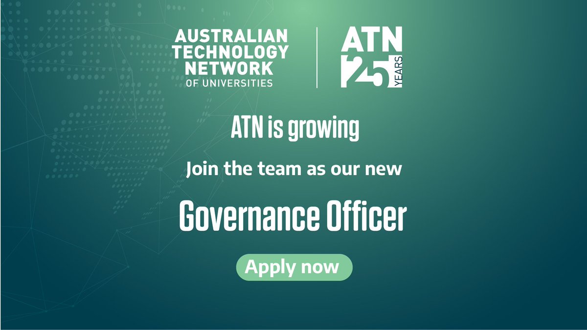 ATNUnis's tweet photo. The Australian Technology Network of Universities is growing!

Applications are now open to join the ATN team in our Melbourne CBD head office as our new Governance Officer.

Click the link to read the full Position Description and join the ATN team: https://t.co/FdK2AK734F

#jobs