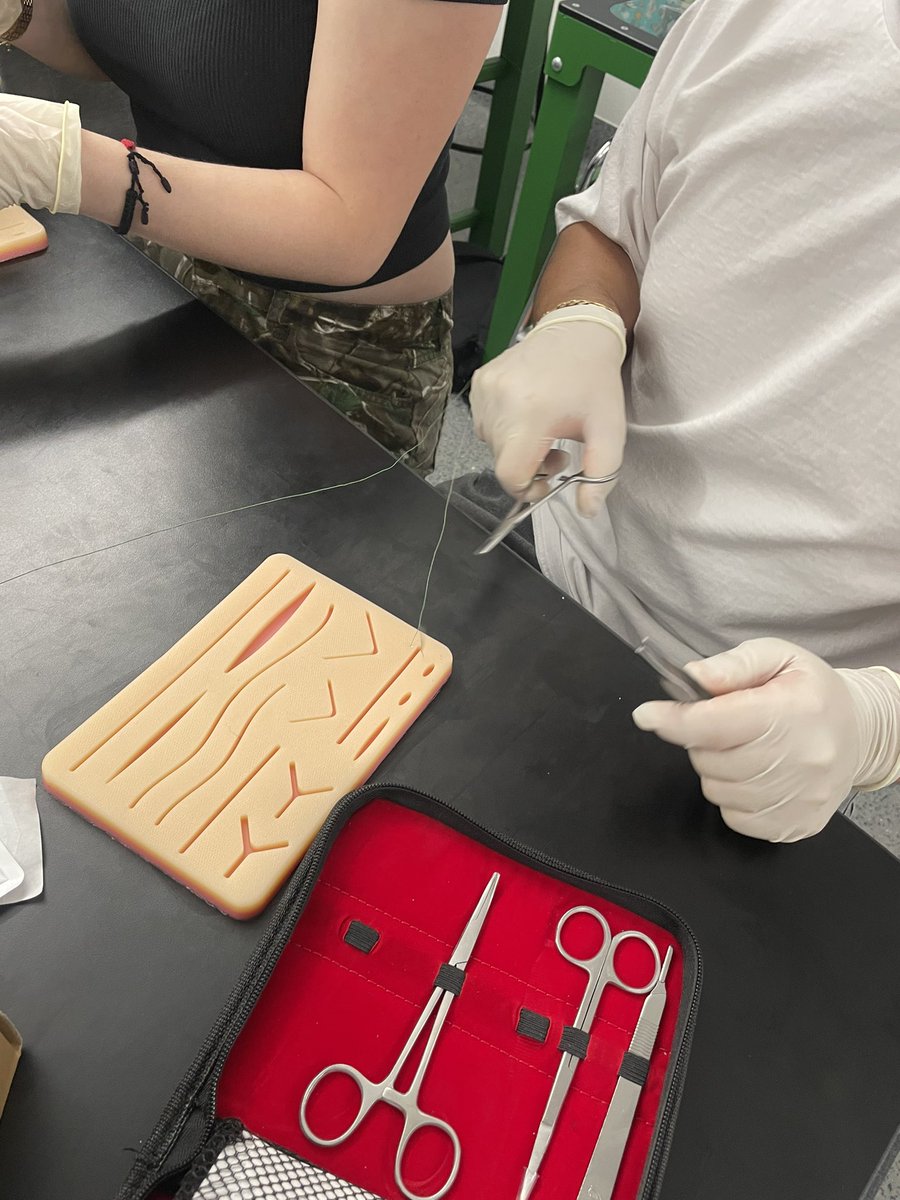 MTLiss79's tweet photo. Medical Terminology students wrapping up the Integumentary System with a suturing lab @CTEinWCSD @WashoeSchools https://t.co/oVB0haqqML