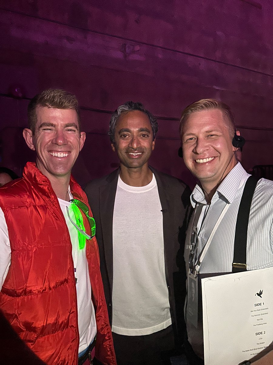 RussKWalker's tweet photo. Mission complete: we were able to meet @chamath — 2nd half of the power couple. 

Thank you to all the @theallinpod  Besties for an unforgettable Summit and for making the time to take a photo with so many of us! https://t.co/q2LGIPM6ax