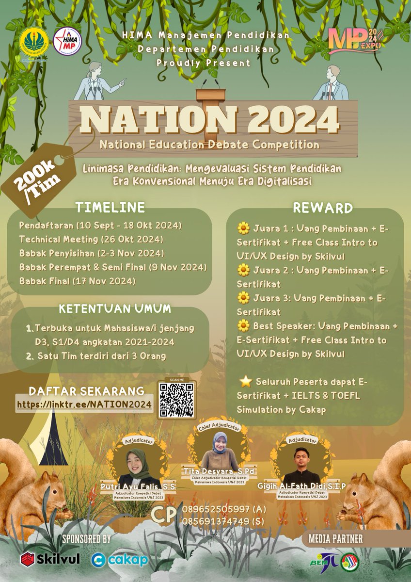 letstudyey's tweet image. haloo 👋 buat yg lagi cari lomba debat nasional mahasiswa boleh bgt nih daftar 🏃‍♀️🏃‍♀️🏃‍♀️ 

cekiceki disini : linktr.ee/NATION2024 

#lombadebat #mahasiswa #universitas #infolomba #unj