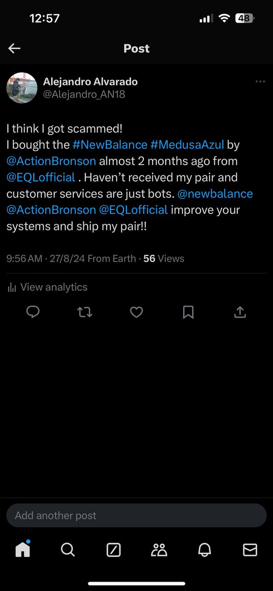 Alejandro_AN18's tweet photo. Hey!! #NewBalance choose your collaborations better! more then 2 months and I haven’t received my #MedusaAzul by @ActionBronson! 
@EQLofficial @newbalance, that’s a scam! You cannot play like that with peoples money! Worst customer services! https://t.co/tjorTFLZKj