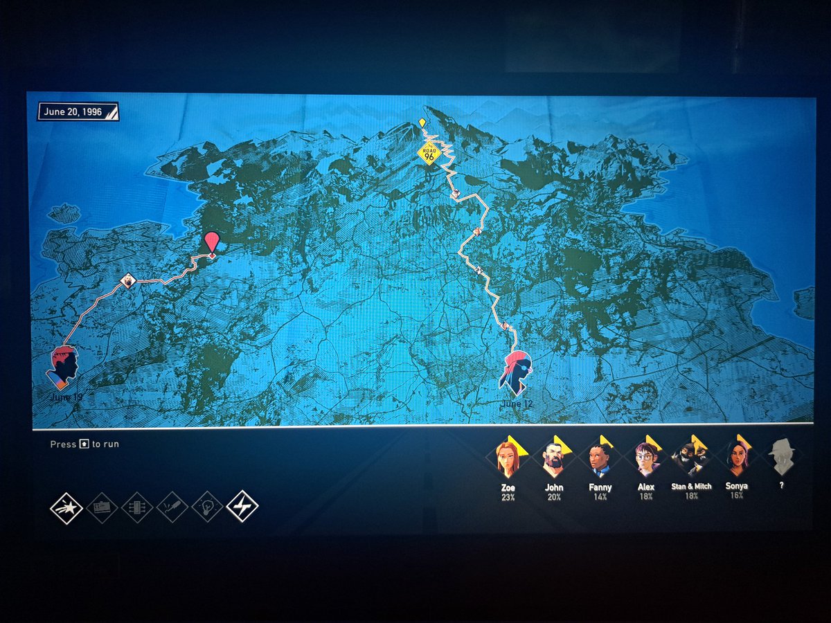 Xephrkill's tweet photo. @Digixart everyone play #road96 
This game so far is neat! Procedurally generated hitchhiking, create your own adventure game! On sale on steam! https://t.co/WdLFqYy01v