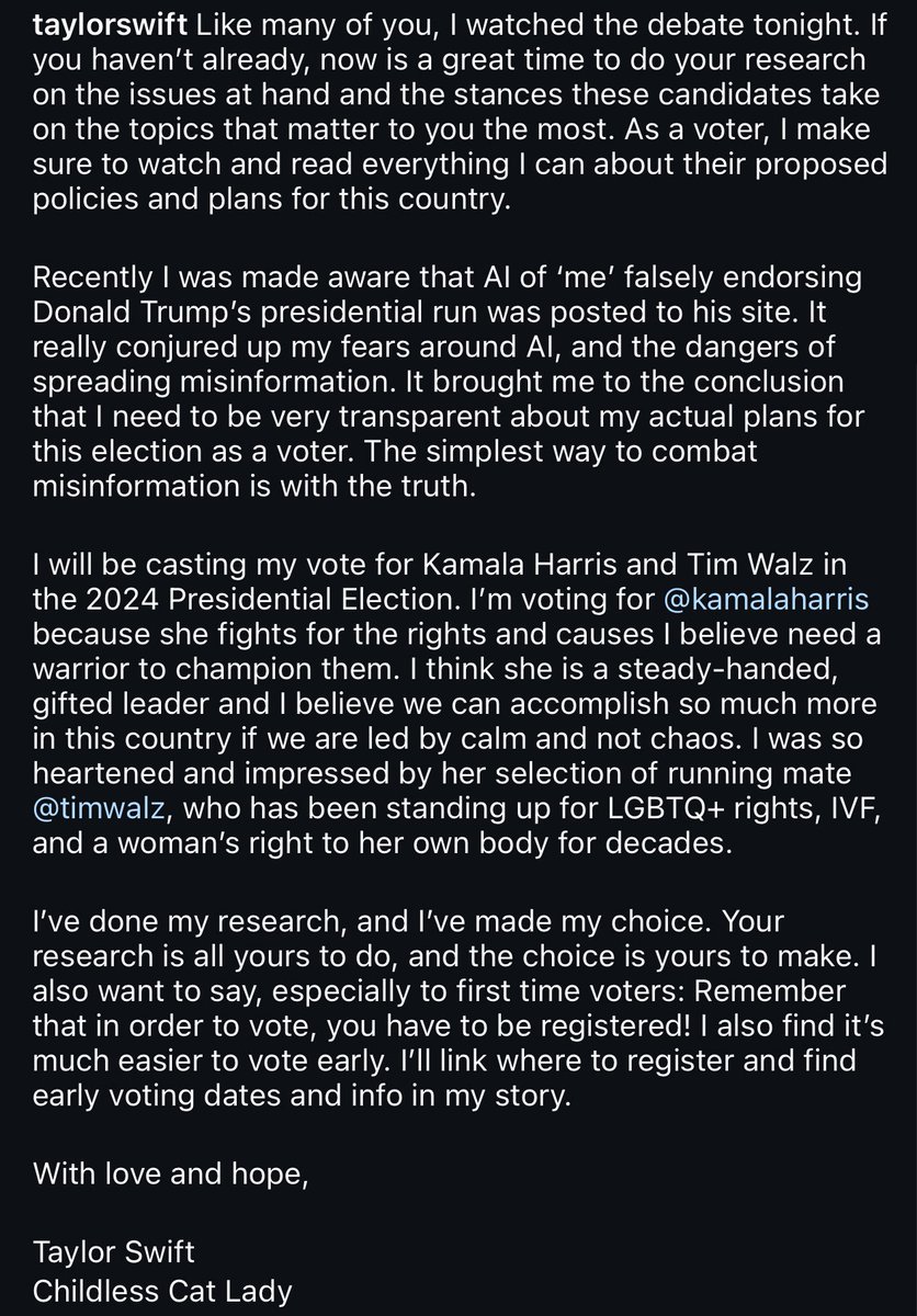 josh_wingrove's tweet image. Taylor Swift says she’ll vote for Harris