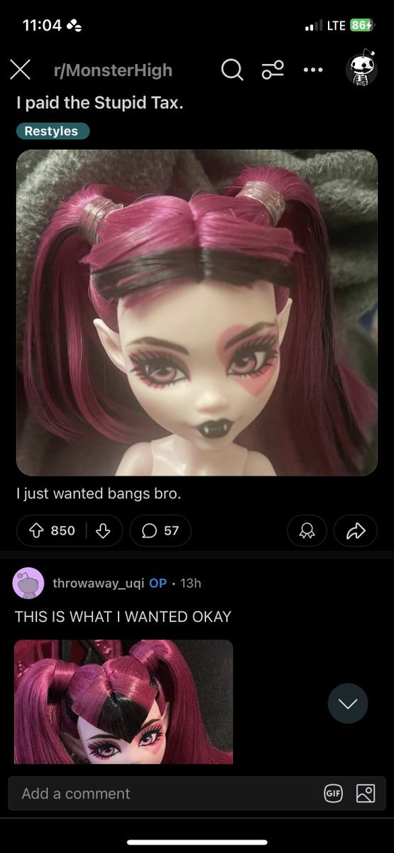 texcritter's tweet image. amazing things happening over on the monster high subreddit