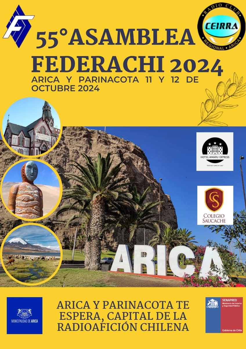 La 55° Asamblea Anual FEDERACHI 2024 será en la ciudad de Arica.

Arica: Capital de la Radioafición Chilena 2024.
