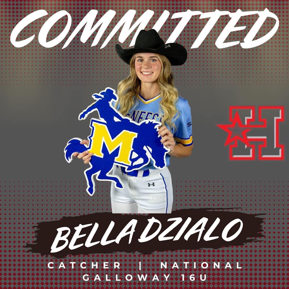 Congratulations are in order for <a href="/BellaDzialo/">Bella Dzialo</a> , on committing to McNeese State to further her education and softball journey. Gonna be a lot of fun watching this young lady do her thing at the next level !! The Cowgirls are getting a baller! Geaux Pokes! 🤠 
#BangBang #Unit