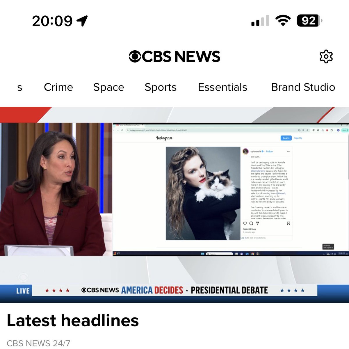 TreehouseRocks's tweet photo. @RealJamesWoods Absolutely @realjameswoods. What about @CBSNews and their breaking news announcing Taylor Swift’s support for Kamala. Disappointing and embarrassing! Just another example. 😤😢 https://t.co/EqMhNPb4QB