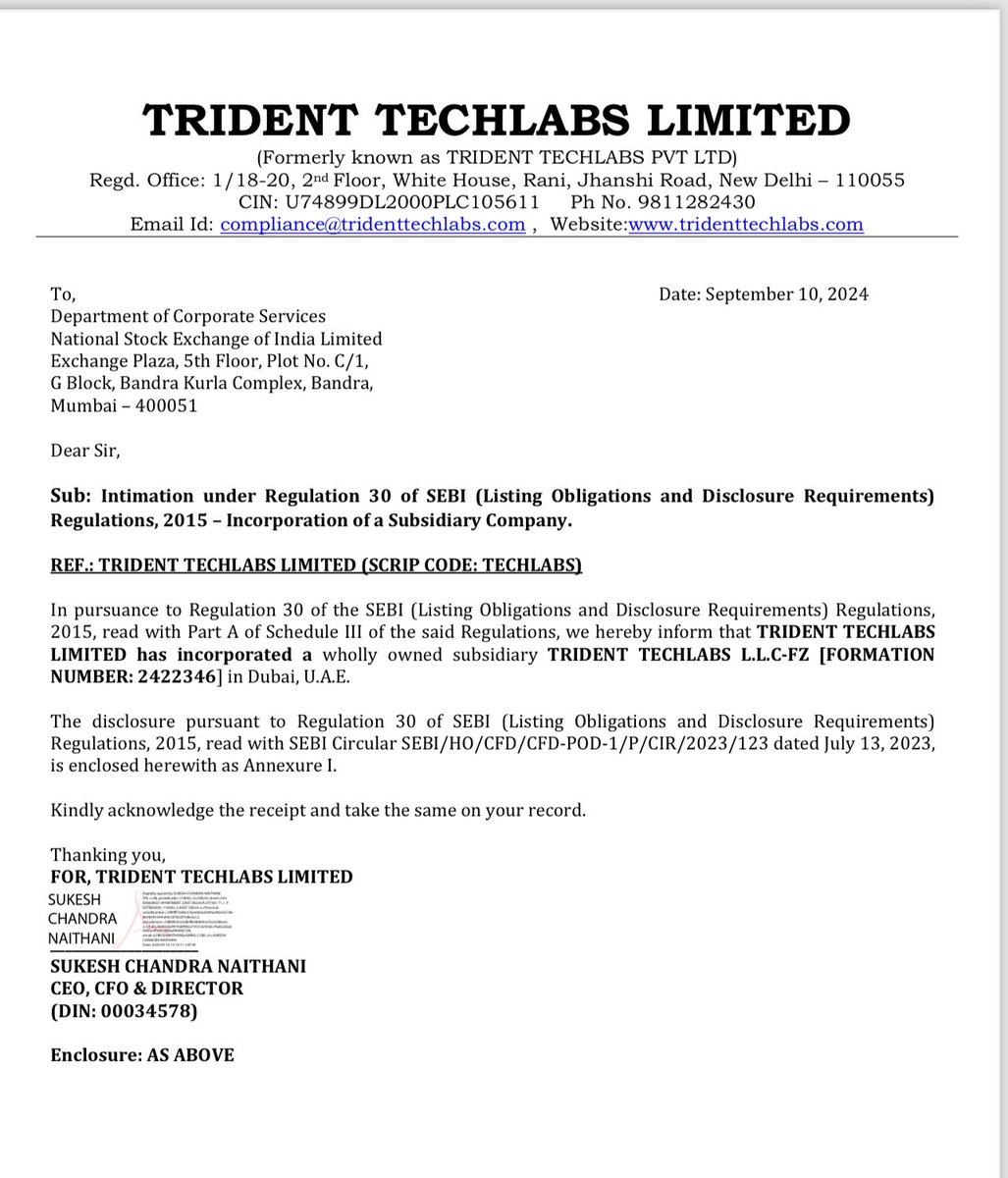 SpangleAdvisors's tweet image. #TridentTechlab Set up a 100% Subsidiary at Dubai to Expand Business at Gulf Countries.
#Techlab have Great Capabilities to offer
Long Long way to go.