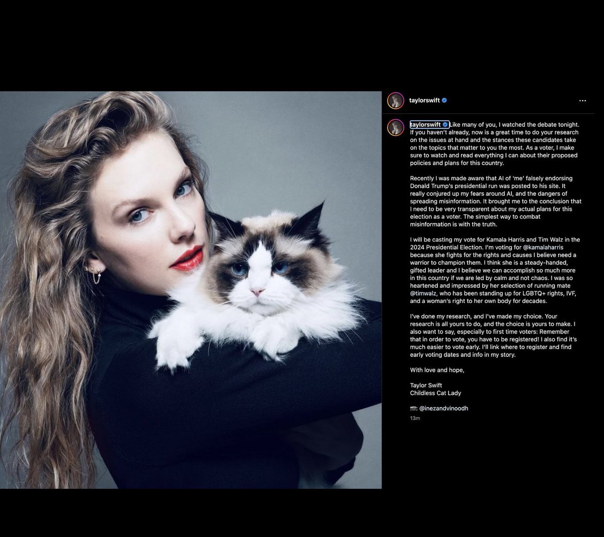 levparnas's tweet image. BREAKING: Taylor Swift endorses Kamala Harris