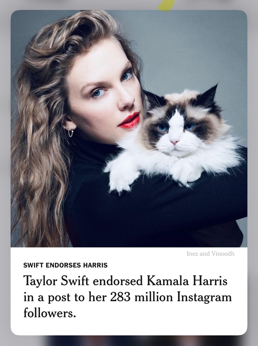 MAchickadee's tweet photo. @nytimes knows headline news. 

#swiftiesforkamala https://t.co/gpn9ZcjAKT