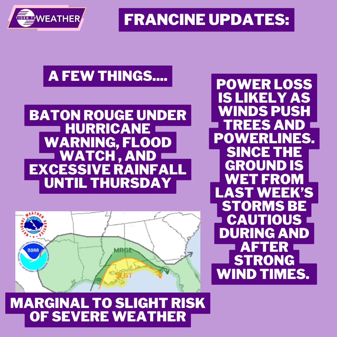lsutigertv's tweet image. Our weather correspondent @ryleighchop_wx has been keeping up with this evening's #HurricaneFrancine updates from the @NHC_Atlantic as they issue new updates every few hours. #stormtracking #ttvweather #brweather