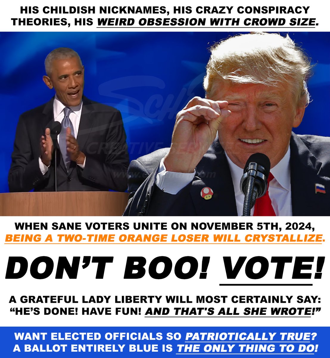 emscharf's tweet photo. If #OldWeirdDonald felt small after @BarackObama called out his fixation with size, he should feel down right microscopic after @KamalaHarris hammered him on every single topic.

#HarrisWalz2024 
#VotingBlueIsTheOnlyThingToDo https://t.co/SLBT1BPzTn