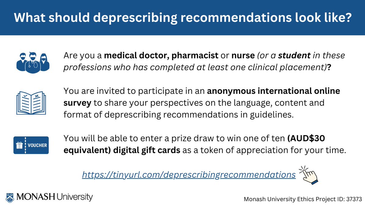 Australian Deprescribing Network (ADeN) (@deprescribeau) on Twitter photo ๐ง ๐ช๐ต๐ฎ๐ ๐๐ต๐ผ๐๐น๐ฑ ๐ฑ๐ฒ๐ฝ๐ฟ๐ฒ๐๐ฐ๐ฟ๐ถ๐ฏ๐ถ๐ป๐ด ๐ฟ๐ฒ๐ฐ๐ผ๐บ๐บ๐ฒ๐ป๐ฑ๐ฎ๐๐ถ๐ผ๐ป๐ ๐น๐ผ๐ผ๐ธ ๐น๐ถ๐ธ๐ฒ?
โ
Share your insights by taking our survey!
๐ข tinyurl.com/deprescribingrโฆ
<a href="/DeprescribeNet/">CADeN</a>
<a href="/DeprescribeUS/">US Deprescribing Research Network (USDeN)</a>
<a href="/NDeprescribing/">NERDeprescribing</a> ๐ง ๐ช๐ต๐ฎ๐ ๐๐ต๐ผ๐๐น๐ฑ ๐ฑ๐ฒ๐ฝ๐ฟ๐ฒ๐๐ฐ๐ฟ๐ถ๐ฏ๐ถ๐ป๐ด ๐ฟ๐ฒ๐ฐ๐ผ๐บ๐บ๐ฒ๐ป๐ฑ๐ฎ๐๐ถ๐ผ๐ป๐ ๐น๐ผ๐ผ๐ธ ๐น๐ถ๐ธ๐ฒ?
โ
Share your insights by taking our survey!
๐ข tinyurl.com/deprescribingrโฆ
<a href="/DeprescribeNet/">CADeN</a>
<a href="/DeprescribeUS/">US Deprescribing Research Network (USDeN)</a>
<a href="/NDeprescribing/">NERDeprescribing</a>
