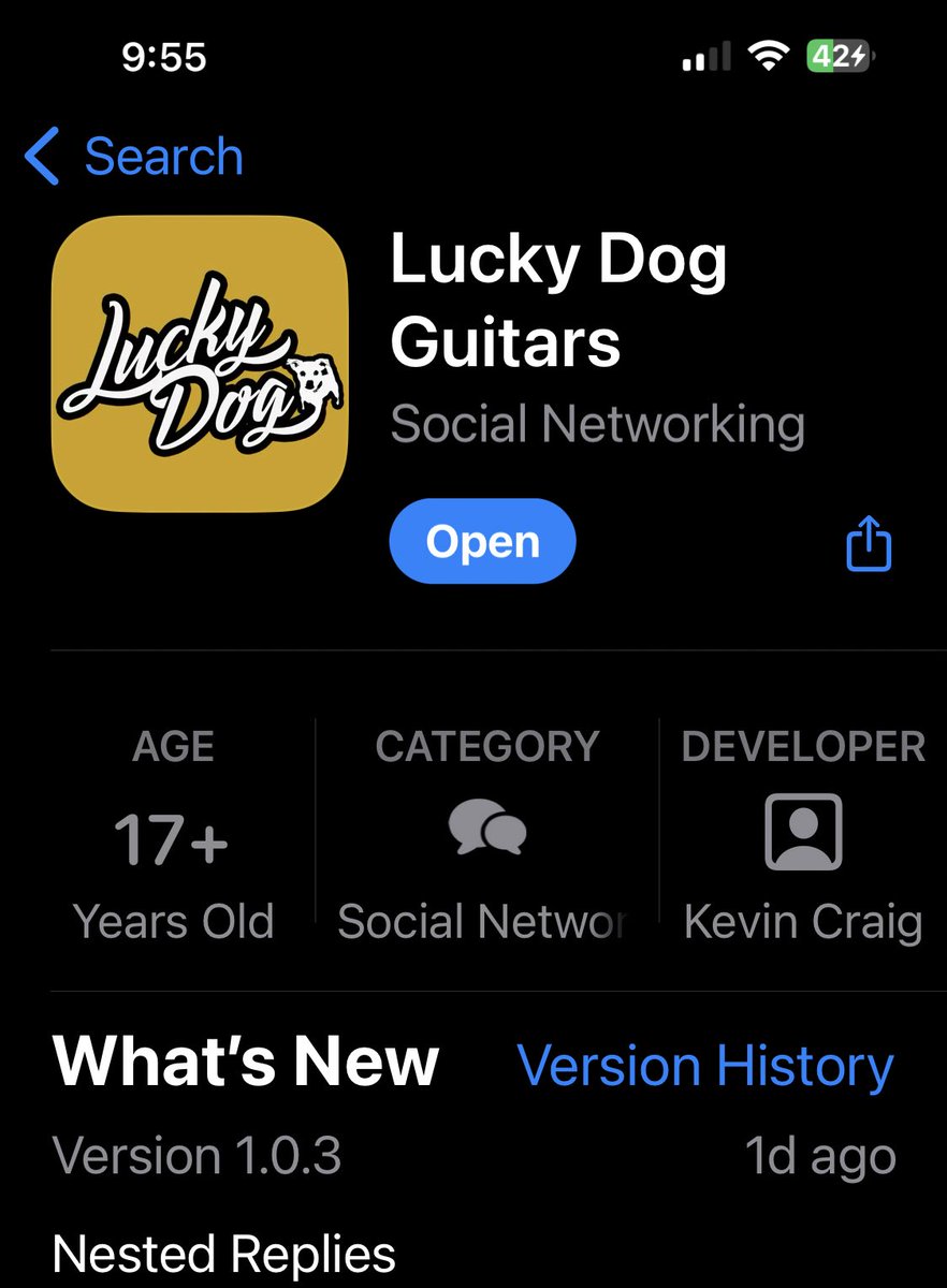 Over 300 confirmed members on the new Lucky Dog Guitars iPhone / iPad app on the 1st day...  What a success!    You can go to the apple store and search for "Lucky Dog Guitars".

You will now get instant, unfiltered, un-throttled notification of Lucky Dog Guitars for sale and