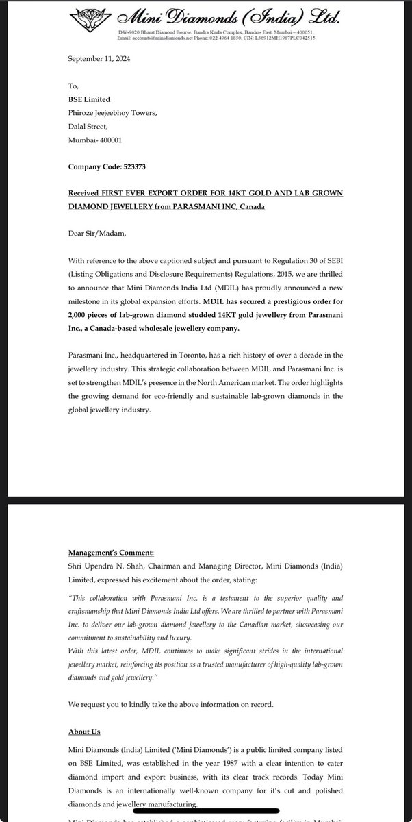 Vivek_Ruparel's tweet image. #ORDER #MINID

Received FIRST EVER EXPORT ORDER FOR 14KT GOLD AND LAB GROWN DIAMOND JEWELLERY from PARASMANI INC, Canada