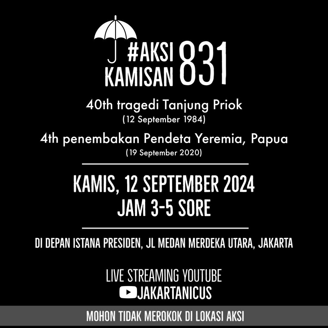 Mngundang kawan2 hadir <a href="/AksiKamisan/">Aksi Kamisan</a> tg.12/9/24 jam 3-5sore diDpn IstnPrsdn, Jakarta
* Kuliah tbuka o/ Feri Amsari,SH,MH,LLM pakar hukum TataNegara,dosen Univ.Andalas
* Ksaksian o/krbn TanjungPriok
* PadusGITAKU,dll
<a href="/dipanggilwawan/">#SayaWawan | BR Norma Irmawan</a> krbn Semanggi I-13 Nov' 1998