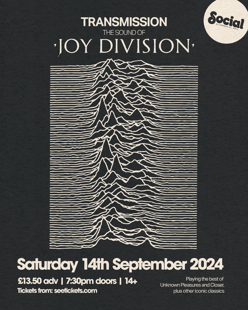 THIS SATURDAY

Devoted to recreating the atmosphere of a live Joy Division gig, Transmission the sound of Joy Division emulates the sound of one of the most inventive, evocative and influential groups of their era.

📅 Saturday 14th September
🎟 tickets: bit.ly/TransmissionJD…