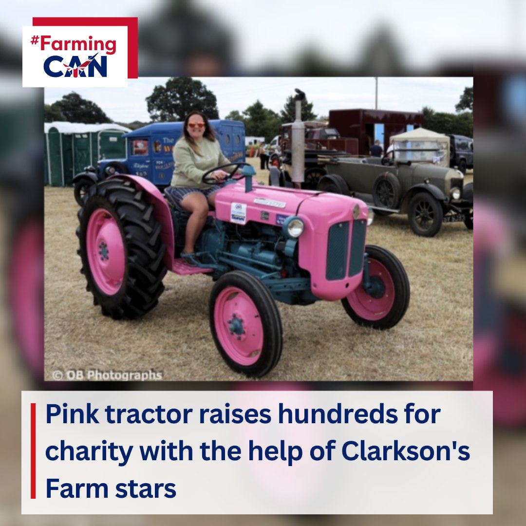 Anna Griffiths raised £500 for Dementia UK with the support of Clarkson Farm's stars, Gerald Cooper and Alan the builder

Read more about Anna's fundraiser with the pink tractor ⬇️

🔗 ow.ly/ZWGg50Tk3na

#FarmingCAN #farming #agriculture #dementia #charity