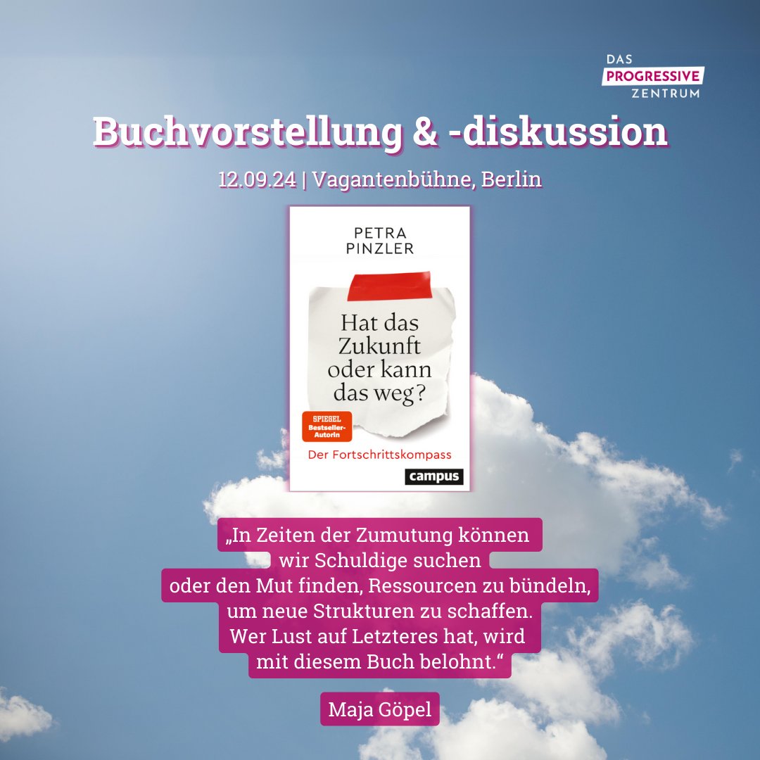 Das Progressive Zentrum (@dpz_berlin) on Twitter photo Noch Restkarten für den 12.09.24 | 17 Uhr verfügbar!
Es diskutieren <a href="/PPinzler/">Petra Pinzler</a>, <a href="/Ricarda_Lang/">Ricarda Lang</a> (Die Grünen) Matthias Miersch (SPD) und Andreas Jung (CDU)
👉 vaganten.de/gastspiele-les… Noch Restkarten für den 12.09.24 | 17 Uhr verfügbar!
Es diskutieren <a href="/PPinzler/">Petra Pinzler</a>, <a href="/Ricarda_Lang/">Ricarda Lang</a> (Die Grünen) Matthias Miersch (SPD) und Andreas Jung (CDU)
👉 vaganten.de/gastspiele-les…