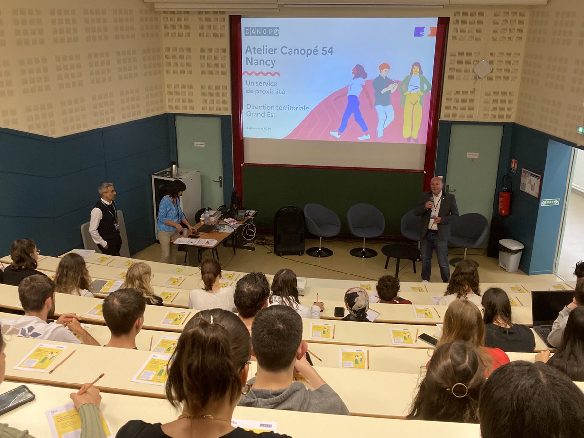 Canope_DTGE's tweet photo. 📢 Aujourd'hui accueil des 150 nouveaux étudiants de M1 #MasterMEEF de l'@INSPELorraine ! 🎓 Une belle occasion pour faire découvrir nos missions d’accompagnement et de #formationcontinue des #enseignants. 🚀En +, un salon des ressources organisé spécialement pour cette rentrée ! https://t.co/S5xuv1mIwu