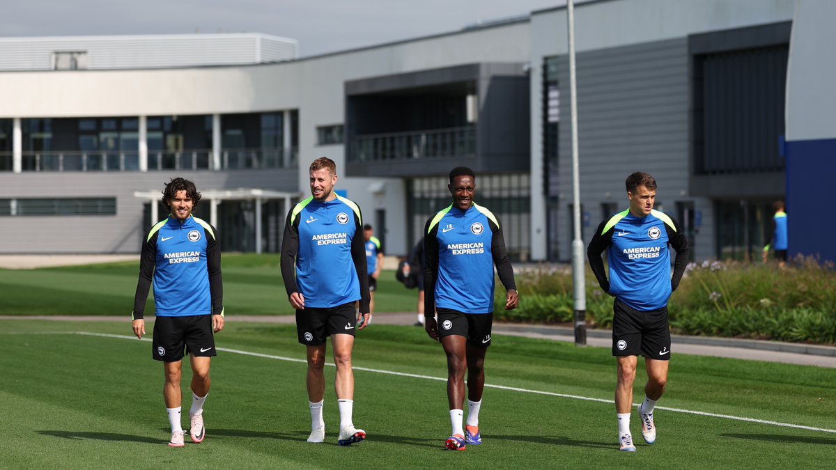 Ferdi Kadioglu, Adam Webster, Danny Welbeck and Solly March walking out to training in the sunshine. Welcome back to the training ground, boys!