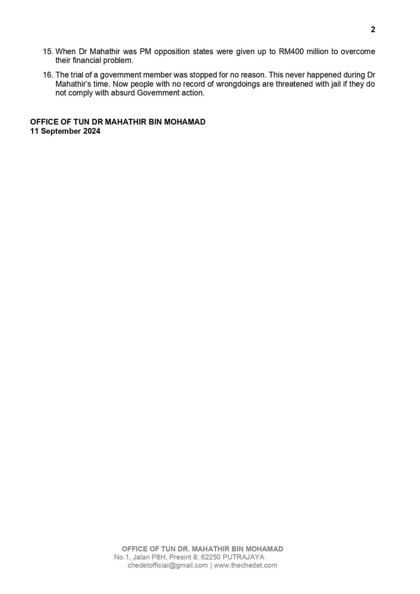 chedetofficial's tweet photo. Media Statement from the Office of Tun Dr. Mahathir bin Mohamad https://t.co/CXogXHsBLS