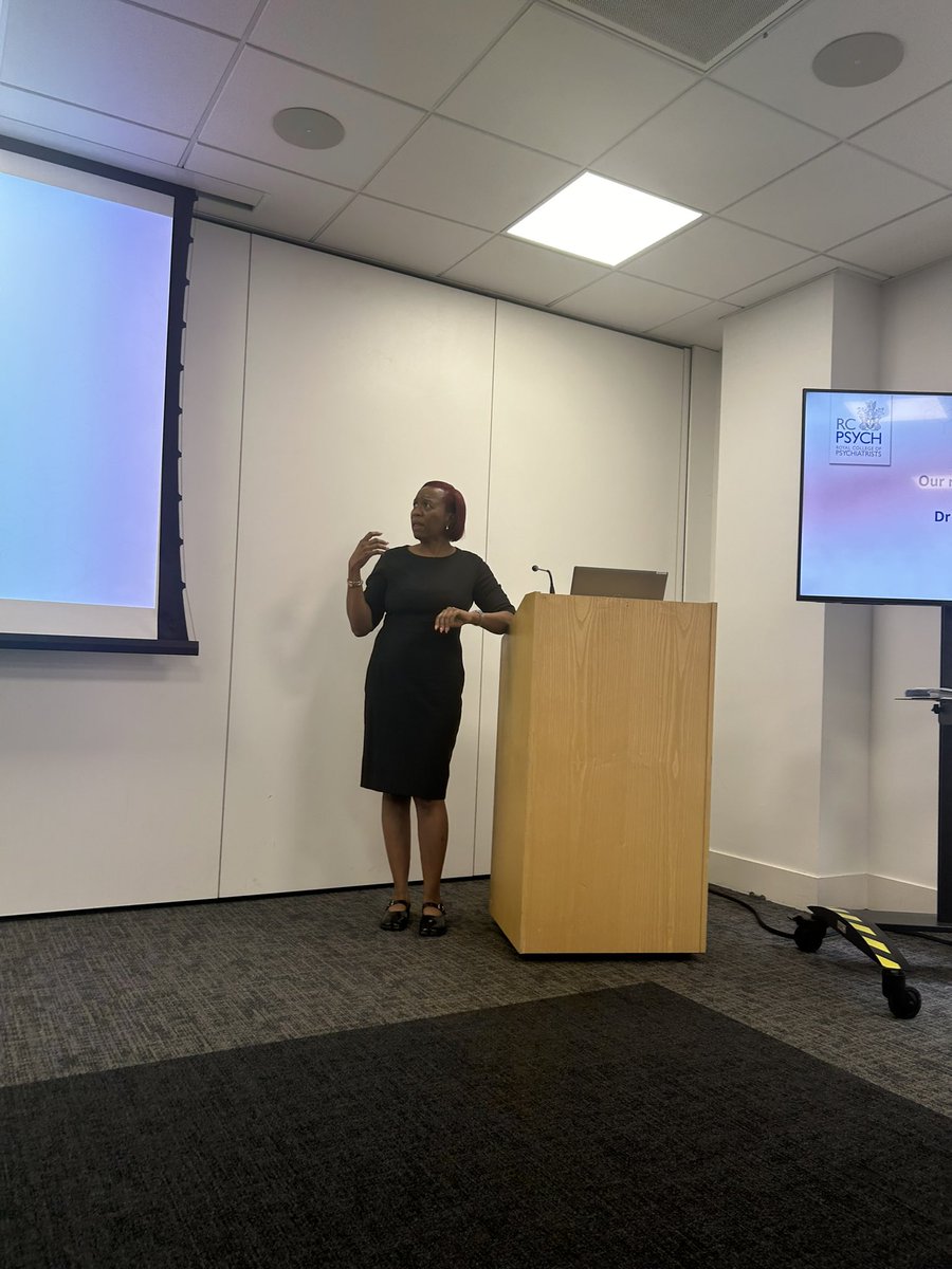 Dr Kemi Akanle , founder of <a href="/blackpsych_UK/">Association of Black Psychiatrists, UK (ABP-UK)</a> talking about each of our roles in acceptance, moving away from tokenism and being free to be authentic <a href="/rcpsychTSIG/">RCPsych Transcultural psychiatry SIG</a> conference . Bring ‘who’ you are and it can help our patients and everyone’s mental health .