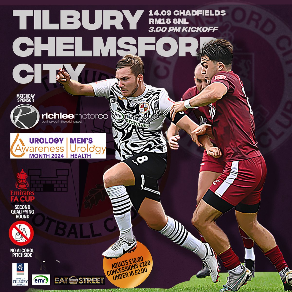 tilburyfc's tweet photo. This is the one. Big Essex FA Cup derby at Chadfields. As we anticipate a bumper gate, to ease access, cash payments would be handy. @OfficialClarets 
#IsthmianLeague #nonleaguefootball @EmiratesFACup https://t.co/XCrdnwkdyb