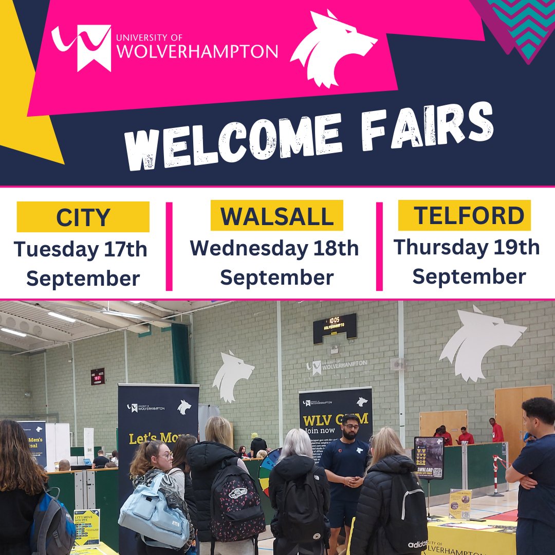 wlv_sport's tweet photo. 📢Freshers Fairs 📢
Come and meet us at our Fresher’s Fairs! We will be there to give out information on how to get involved with Team Wolves, the Let’s Move Wolves programme, and leadership opportunities. We can’t wait to meet you !🐺
#teamwolves #freshers #freshersweek https://t.co/SdkdLPMmEh