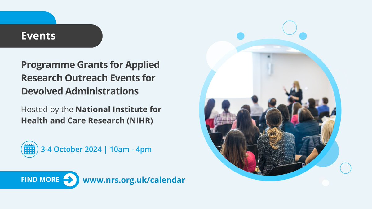 NHS Research Scotland (@nhsresearchscot) on Twitter photo .<a href="/NIHRresearch/">National Institute for Health and Care Research</a> are hosting two in-person events for researchers in Scotland interested in applying for the Programme Grants for Applied Research (PGfAR) and Programme Development Grants (PDG) funding schemes. <a href="/CSO_Scotland/">CSO(Health)Scotland</a>
Register for the events 👉 nhsresearchscotland.org.uk/calendar/progr… .<a href="/NIHRresearch/">National Institute for Health and Care Research</a> are hosting two in-person events for researchers in Scotland interested in applying for the Programme Grants for Applied Research (PGfAR) and Programme Development Grants (PDG) funding schemes. <a href="/CSO_Scotland/">CSO(Health)Scotland</a>
Register for the events 👉 nhsresearchscotland.org.uk/calendar/progr…