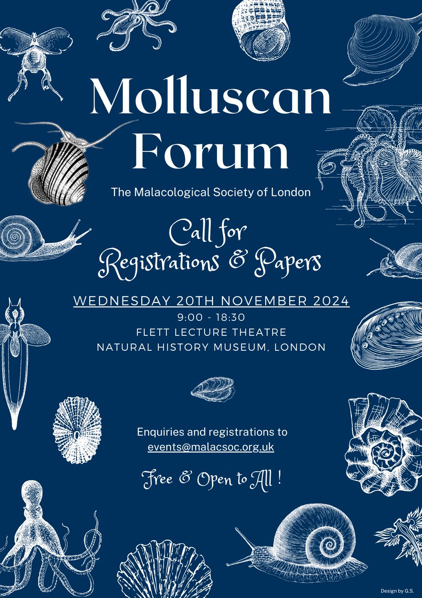 📢 Only 3 days left to register for the FREE #MolluscanForum on Nov 20th at <a href="/NHM_Science/">Science at the Natural History Museum</a> ! ⭐️

Join us for a full day of exciting #molluscan talks - hosted by the <a href="/MalacSoc/">Malacological Society of London</a>
Please share! 🌏🐌🐚🦑

Details here ☞ malacsoc.org.uk/molluscan-foru…