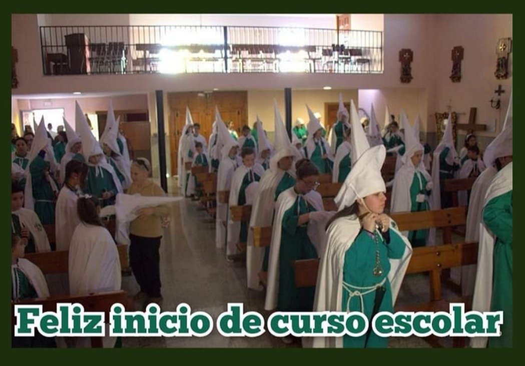 FELIZ INICIO DE CURSO ESCOLAR 24/25.
Deseamos a todos nuestros Hermanos y Hermanas, que comienzan sus estudios ya sea en Infantil, Primaria, ESO, Bachillerato y Universidad.
Que reine la amistad, el compañerismo, el respeto, la tolerancia y la armomia hacia todos y todas.