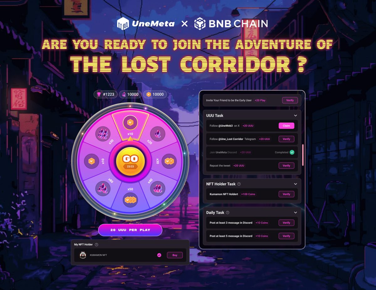 🚀 Exciting news! UneScape - The Lost Corridor AI Lucky Wheel is launching on <a href="/BNBCHAIN/">BNB Chain</a>! 🎉

🏆 Last campaign with Kumamon saw 500,000 unique wallets in just 30 days.

🔥 How hyped will this one be?

🔗 Check it out: bit.ly/3TfgxS0