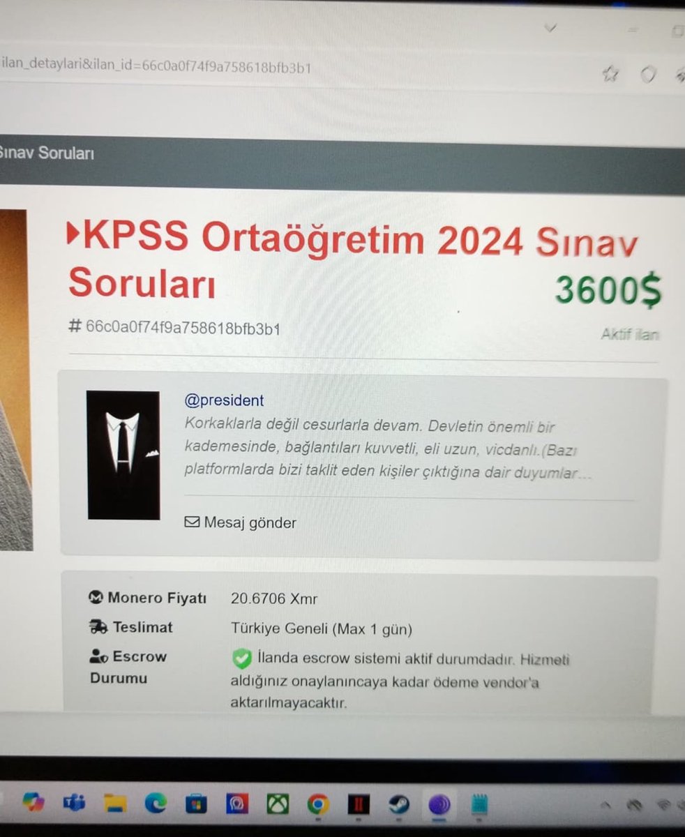 Murat AĞIREL (@muratagirel) on Twitter photo Sahte Diploma konusunu uzun zamandır yazıyorum ve yetkilileri uyarıyorum. 
Ancak iş daha farklı boyutlara gitmiş! 
Bir sitede 10.000 Dolar karşılığında garantili Devlette kadrolu iş,
7000 Dolar karşılığında yargı kararı bozma,
3600 Dolar karşılığında KPSS soruları, 5000 Dolar Sahte Diploma konusunu uzun zamandır yazıyorum ve yetkilileri uyarıyorum. 
Ancak iş daha farklı boyutlara gitmiş! 
Bir sitede 10.000 Dolar karşılığında garantili Devlette kadrolu iş,
7000 Dolar karşılığında yargı kararı bozma,
3600 Dolar karşılığında KPSS soruları, 5000 Dolar