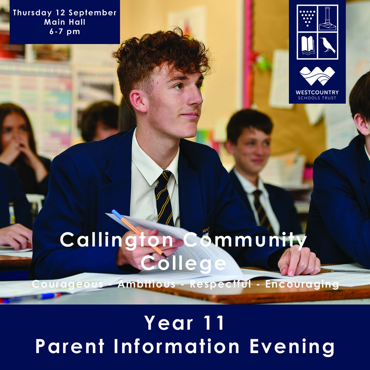 We are excited to welcome all Parents, Carers and Students to the first Year 11 Information Evening of the year tomorrow.

Come along to find out about how you can support your child to achieve their best, and receive your essential GCSE Success Pack.

Not to be missed!
