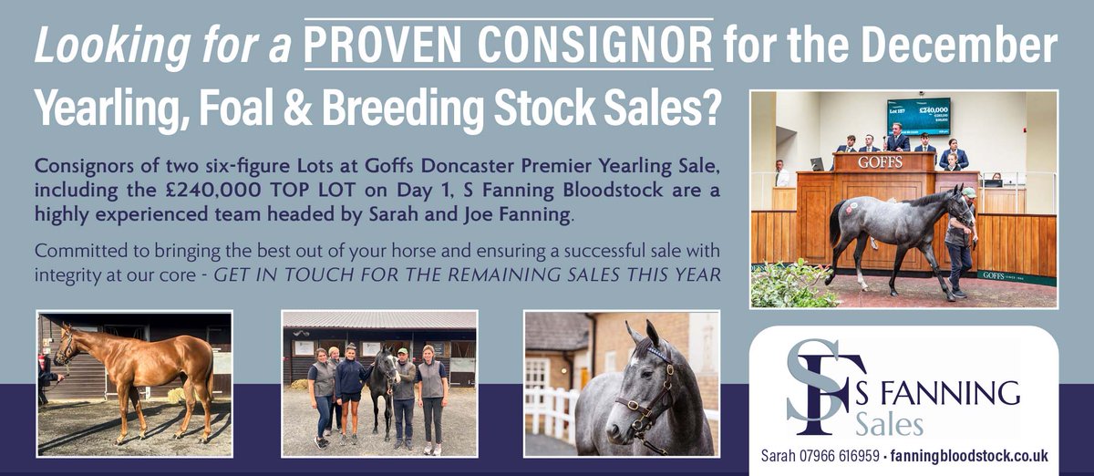 EBN (@bloodstocknews) on Twitter photo ✨ <a href="/sarahkilby1/">Sarah Fanning</a> - A proven consignor for the December Yearling, Foal & Breeding Stock Sales ✨
Highly experienced team headed by Sarah & Joe Fanning 👇
✅ Committed to bringing the best out of your horse & ensuring a successful sale with integrity
➡️ fanningbloodstock.co.uk ✨ <a href="/sarahkilby1/">Sarah Fanning</a> - A proven consignor for the December Yearling, Foal & Breeding Stock Sales ✨
Highly experienced team headed by Sarah & Joe Fanning 👇
✅ Committed to bringing the best out of your horse & ensuring a successful sale with integrity
➡️ fanningbloodstock.co.uk