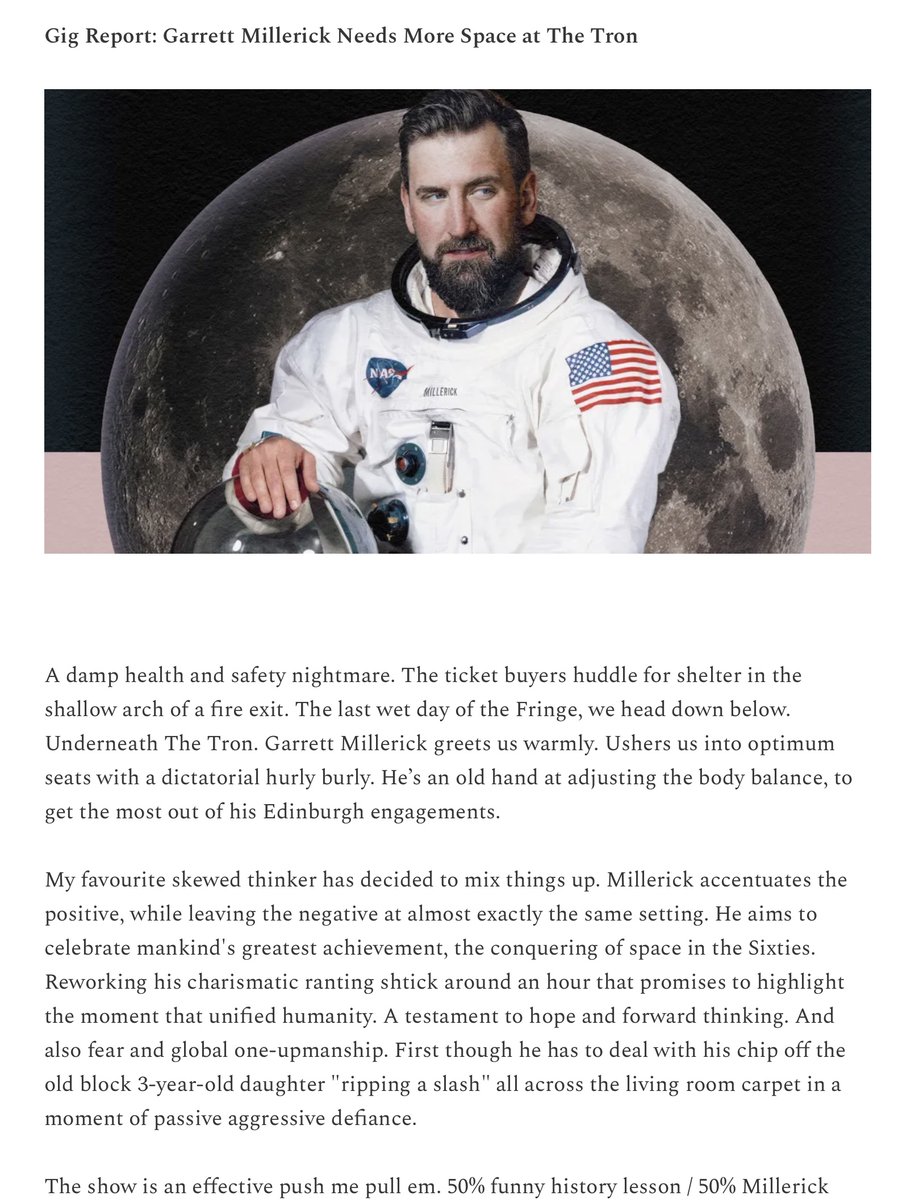 EdinburghLB's tweet photo. Bobby Carroll writes about Garrett Millerick’s intergalactic tour show Needs More Space in the Edinburgh Laughter Bulletin.  

It returns to @BarrelComedy on the 25th of October  

https://t.co/87QYRO3BVB https://t.co/11FyI5SeZ2