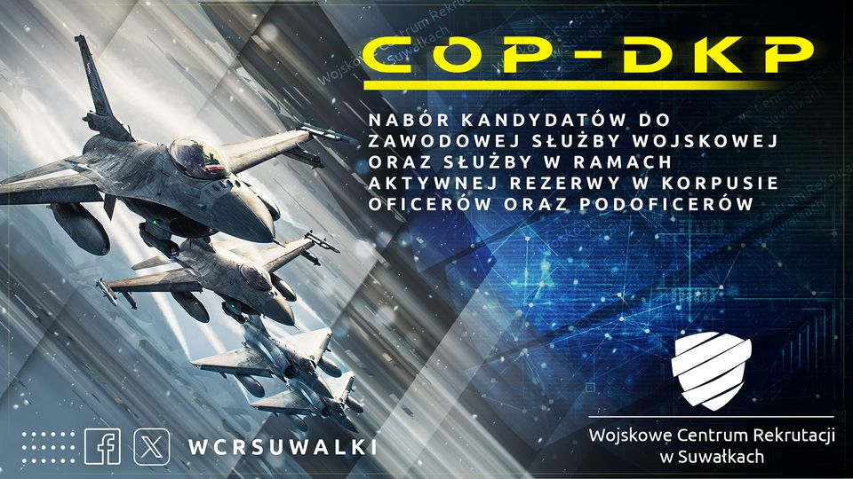 wcrsuwalki's tweet photo. ℹ️ 𝗨𝗪𝗔𝗚𝗔  ℹ️
Przypominamy o trwającym naborze na stanowiska służbowe żołnierzy zawodowych #ZSW oraz do służby w Aktywnej Rezerwie #AR w Centrum Operacji Powietrznych - Dowództwo Komponentu Powietrznego #COPDKP 
Więcej informacji na  https://t.co/dyZEny390Q oraz w #WCRsuwalki https://t.co/lIgU0h9VD4