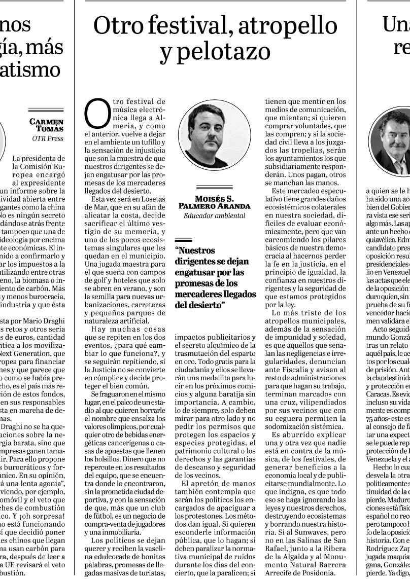 Otro excelente artículo de Moisés Palmero, publicado en la Voz de Almería.