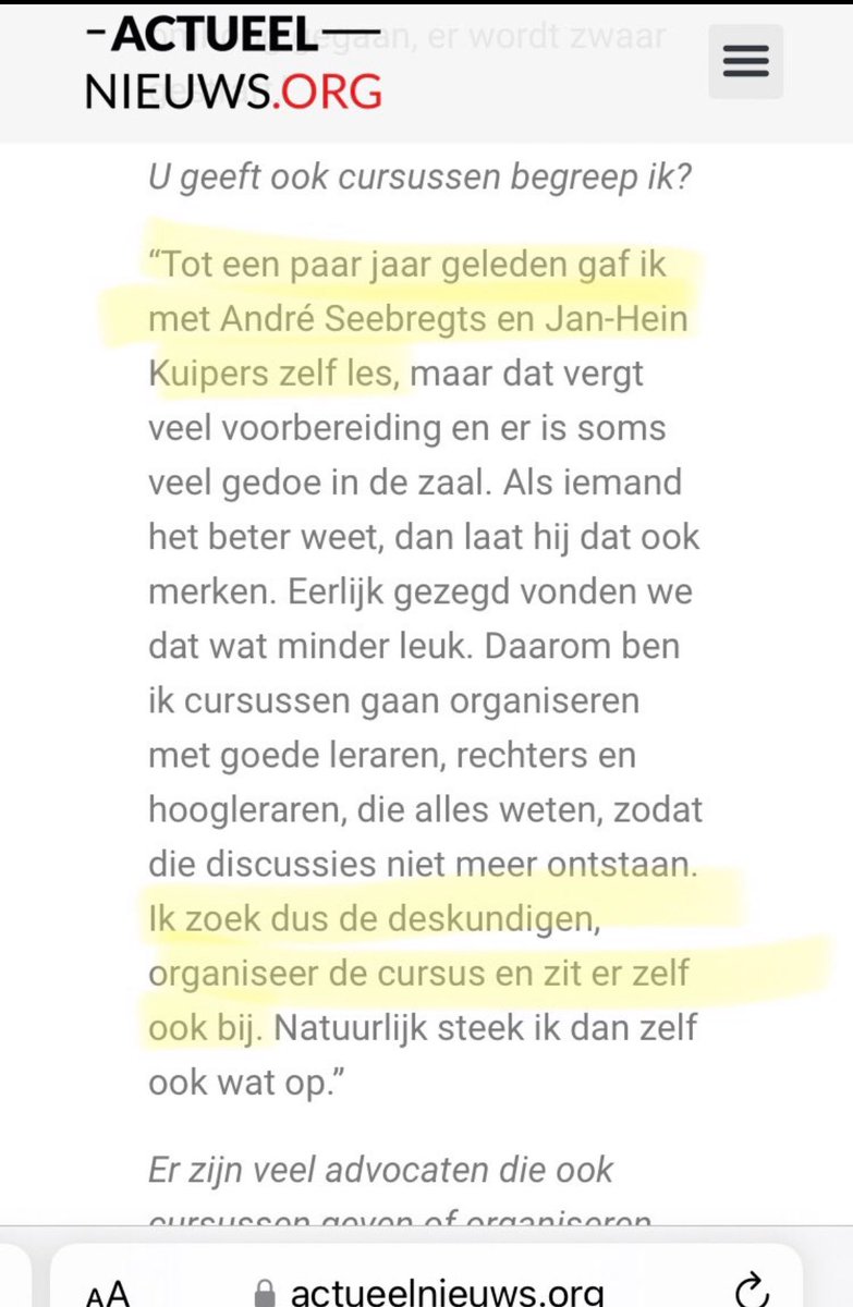 huig_plug's tweet photo. 20/7/2022. Advocaat Mark Teurlings: “Tot een paar jaar geleden gaf ik met André Seebregts en Jan-Hein Kuipers zelf les’
‘Ik zoek dus de deskundigen, organiseer de cursus en ZIT ER ZELF OOK BIJ.‘
#schnabbelrechter_Jacco_Janssen #dubbele_petten #afstemming https://t.co/VJ9ZIedfJF