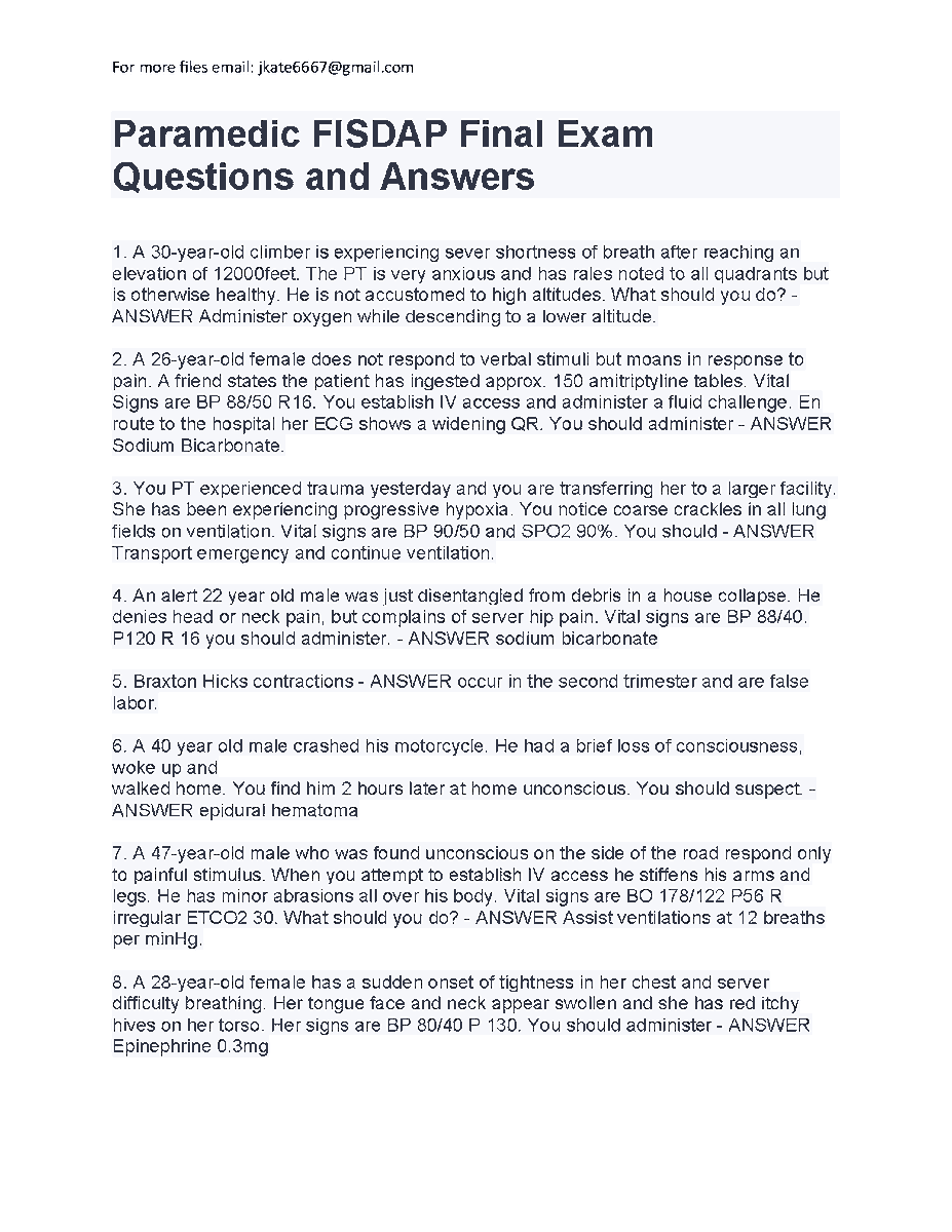 sn4502092's tweet image. hackedexams.com/item/2153/para…
Paramedic Fisdap Final Exam Questions And Answers 2023
#fisdap2023 #fisdap #paramedic #ParamedicFisdap #finalexam #questions #questionsandanswers #answers2023 #hackedexams
