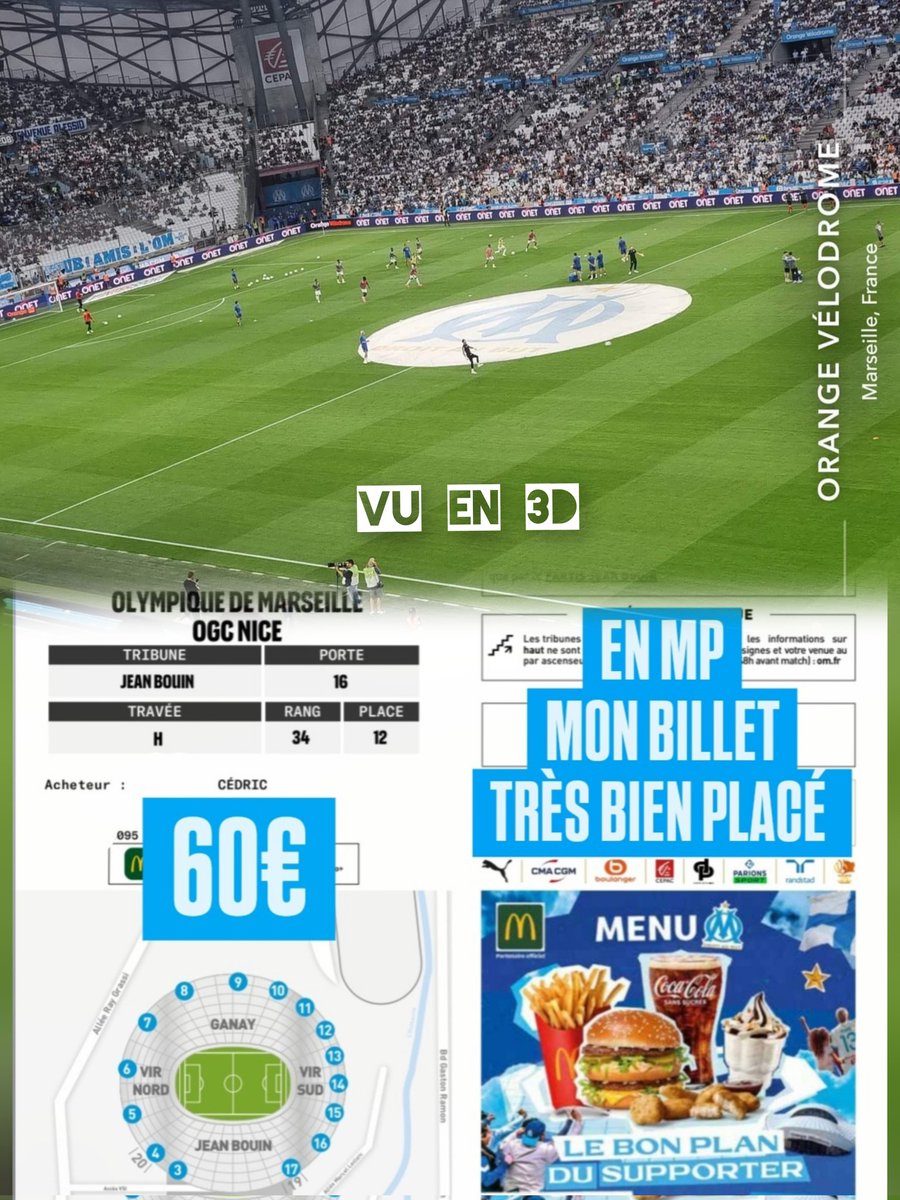 LarguinatC's tweet image. FORZA OM 💙
1 billet disponible bien placé
En Jean Bouin OM-NICE
Vu excellente voir image 3D
en MP
Pas sérieux s'abstenir merci
Belle journée mes fadas 💙🤍🧡
@Mode55489648 @OManiaque
@InfosOM_ @biloEntraide @Billets_Vel @Steph13Freed  @Be_OM13  @OM_LeReseau @TeamOM_Officiel