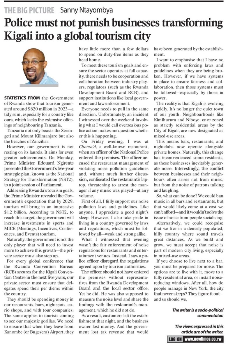 NEW ARTICLE: On Friday evening, I was at <a href="/CHOMADrw/">CHOMA'D BAR & GRILL</a>, a well-known restaurant, when an officer from <a href="/Rwandapolice/">Rwanda National Police</a>.  entered the premises. The officer accused the restaurant management of violating noise pollution guidelines and, without much further discussion, confiscated the