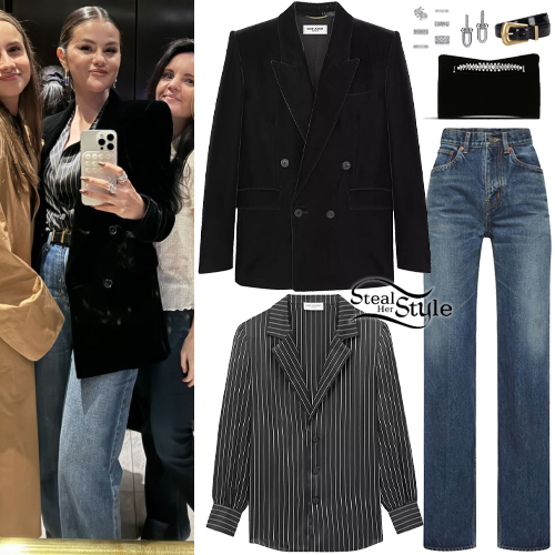 OfficialInFash's tweet photo. Selena Gomez: Velvet Blazer, Striped Shirt https://t.co/DGweJ9LgA2 https://t.co/cBtbYhdDsd