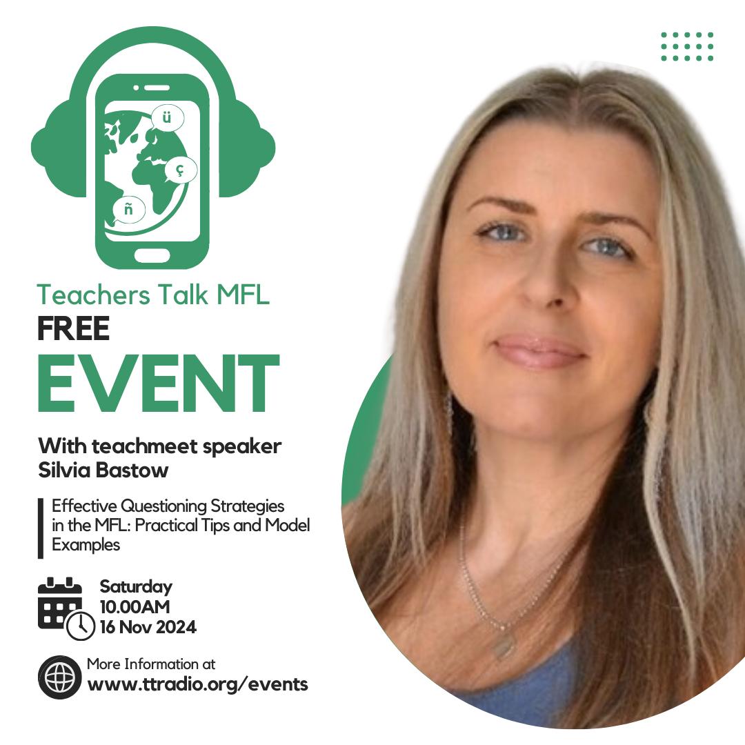 Speaker announcement 4 is here and it's the brilliant <a href="/SisaSilvia4/">Silvia Bastow FCCT</a> who will be delivering a session on questioning. We can't wait to hear her tips! Get your tickets in the link below. eventbrite.com/e/teachers-tal…