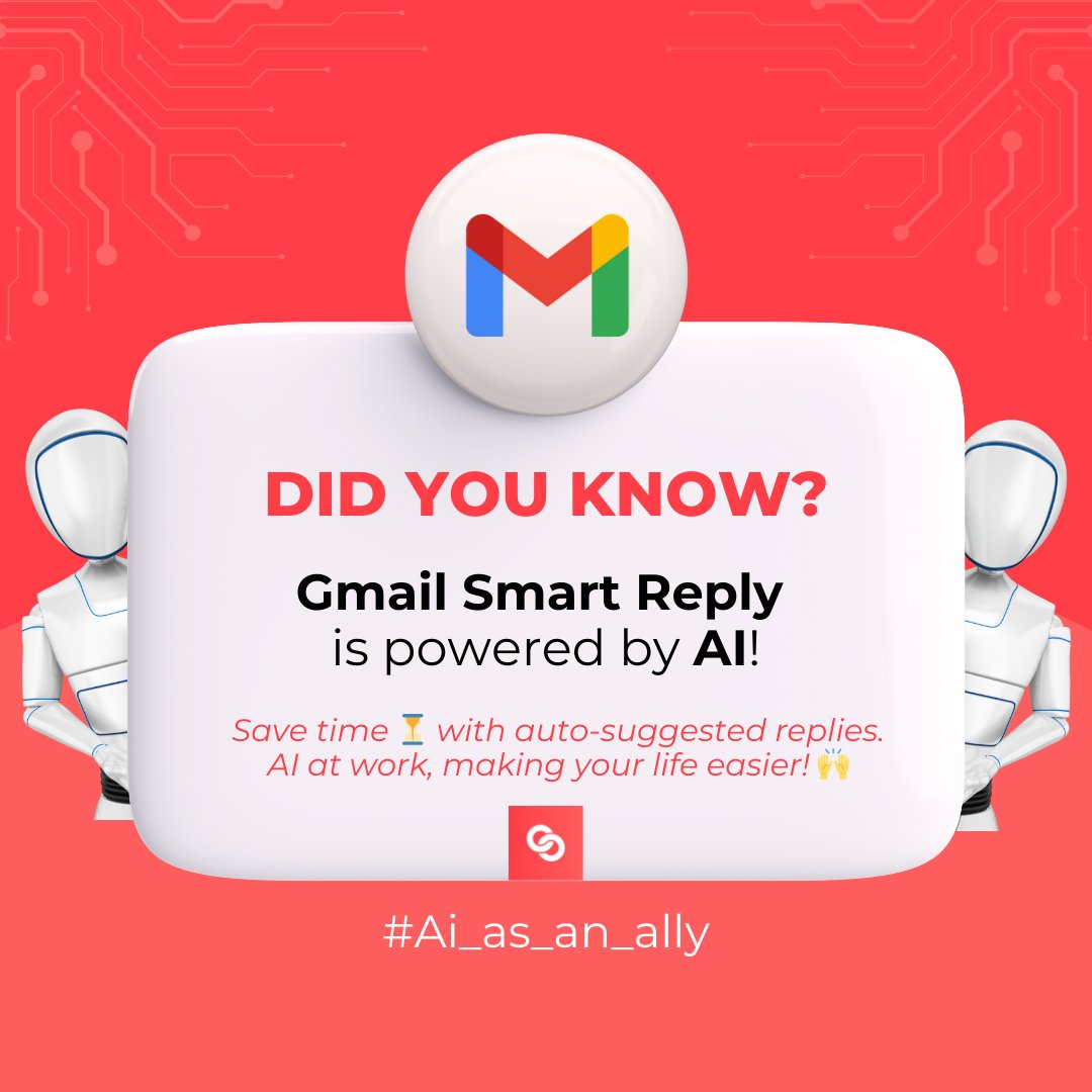 Coursewise_'s tweet image. 💡 Did You Know? 🤖
Gmail Smart Reply uses AI technology to suggest quick responses based on your emails! 🧠💌
Save time ⏳ and boost productivity with just one tap! 🚀
Next time you hit “Send,” thank AI for the assist! 🙌

#ai_as_an_ally 
 #ArtificialIntelligence