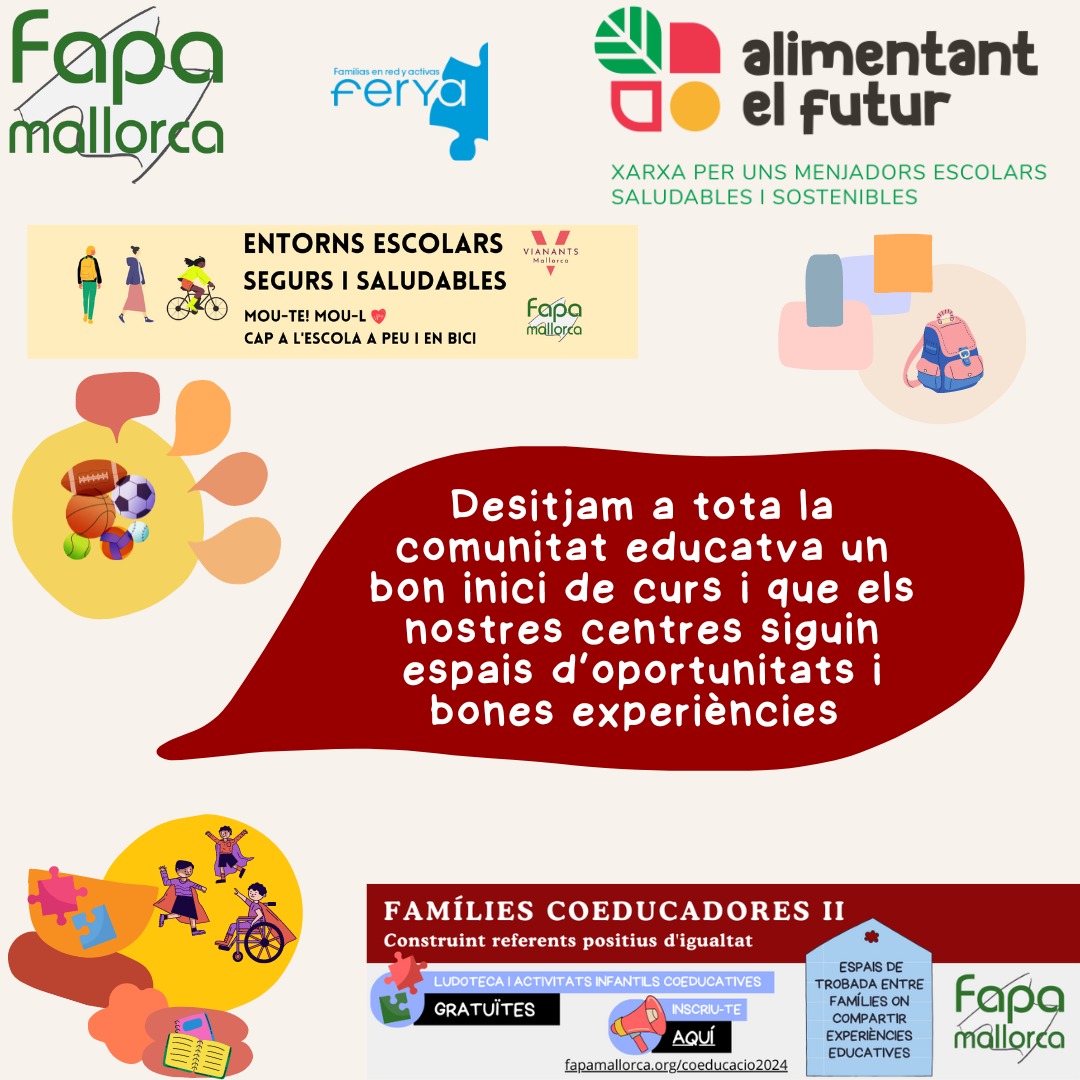Desitjam a tota la comunitat educativa un bon inici de curs i que els nostres centres siguin espais d'oportunitats i bones experiències.
Som-hi!